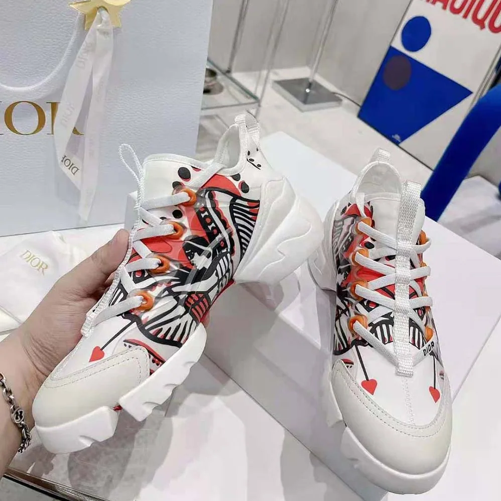 Dior D-Connect Sneaker White Technical Fabric with Red and Black Cupidon Print for Women Dior D-Connect Sneaker White Technical Fabric with Red and Black Cupidon Print for Women