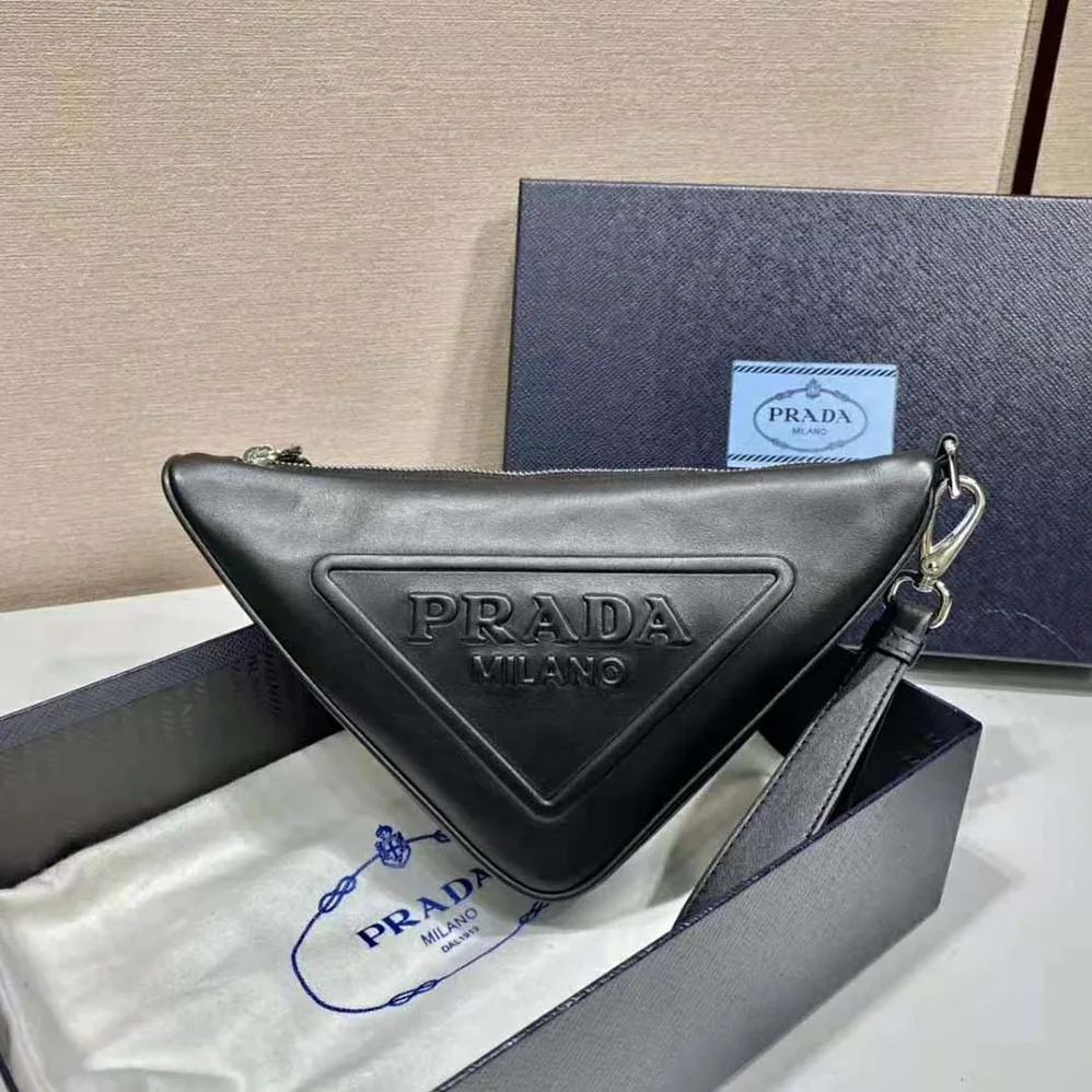 Prada Leather Triangle Leather Pouch for Women in Black