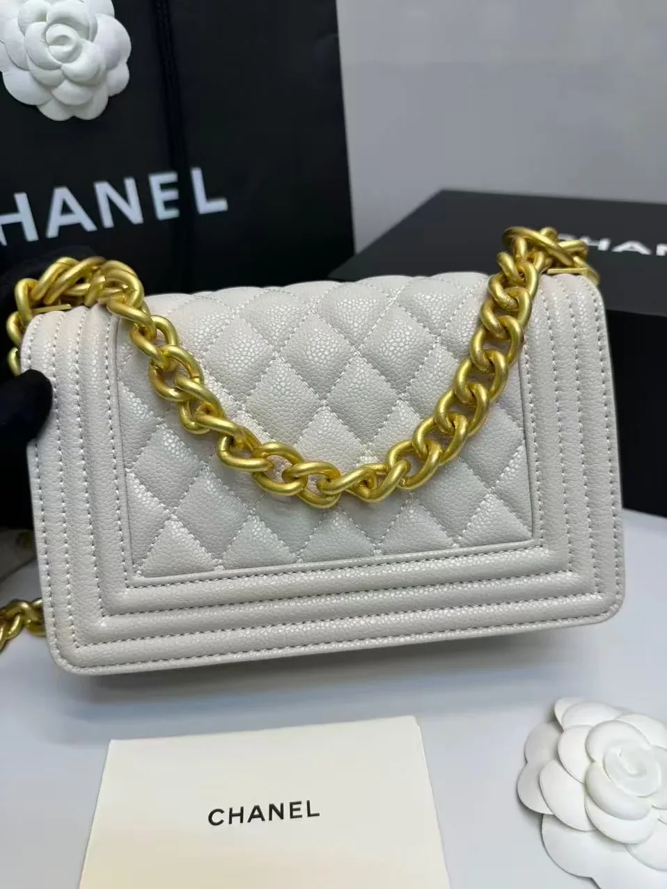 Chanel Boy Small Crossbody Bag in Ivory Gold Hardware