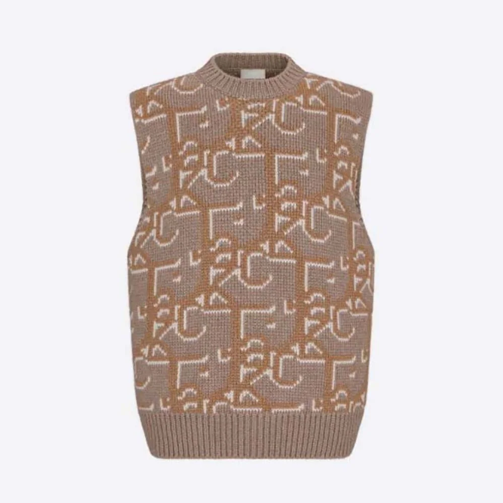 Dior Oversized Cactus Jack Dior Sleeveless Sweater Beige and Brown Cashmere Jacquard for Men