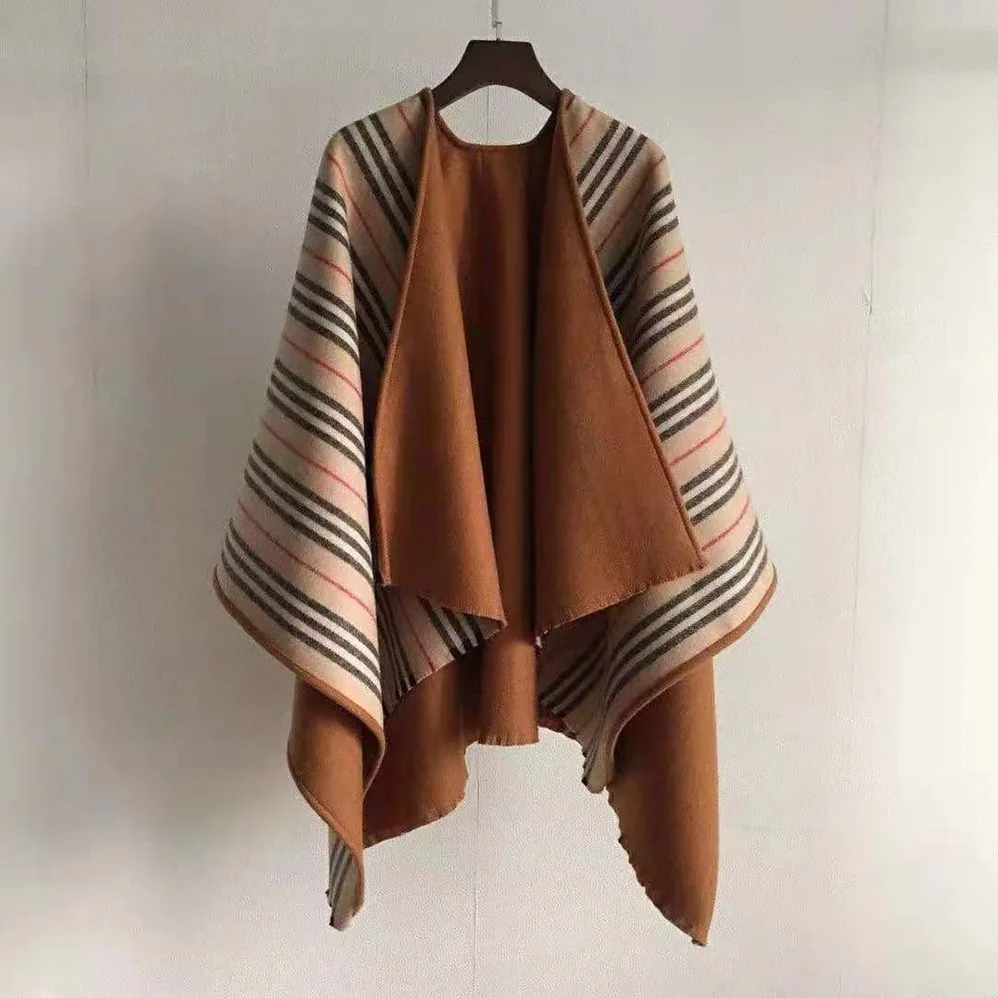 Burberry Lcon Stripe Detail Wool Cape for Women in Brown