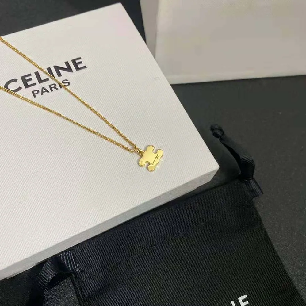 Celine Triomphe Rhinestone Necklace in Brass with Gold Finish and Crystals for Women Celine Triomphe Rhinestone Necklace in Brass with Gold Finish and Crystals for Women
