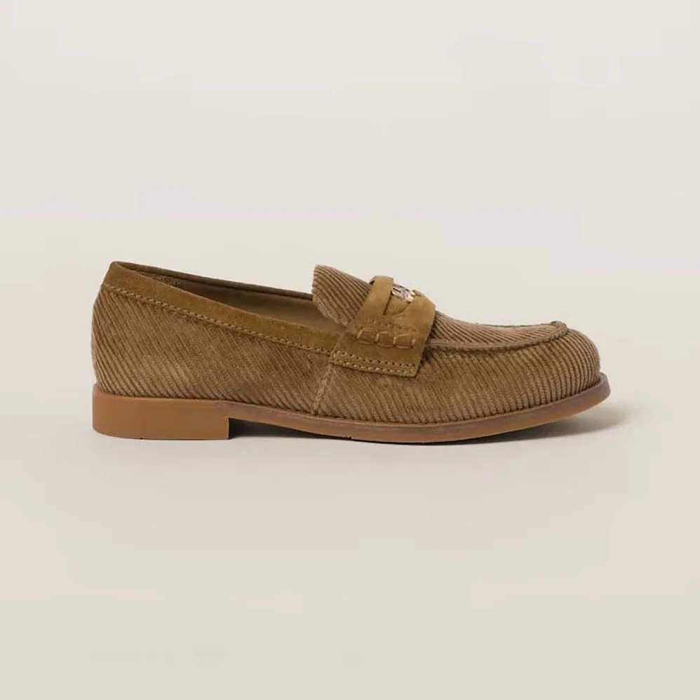 Miu Miu Corduroy Loafers with Screen for Women in printed Logo