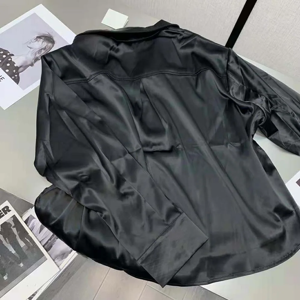 Loewe Anagram Embroidered Pyjama Blouse in Satin for Women in Black Loewe Anagram Embroidered Pyjama Blouse in Satin for Women in Black