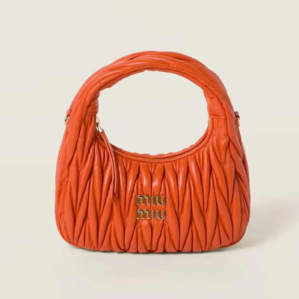 Miu Miu Wander Matelassé Nappa Leather Hobo Bag for Women in Orange Miu Miu Wander Matelassé Nappa Leather Hobo Bag for Women in Orange