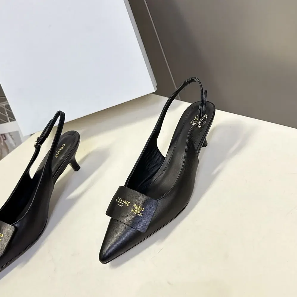 Celine Signature-Slingback With Label In Lambskin for Women in Black Celine Signature-Slingback With Label In Lambskin for Women in Black