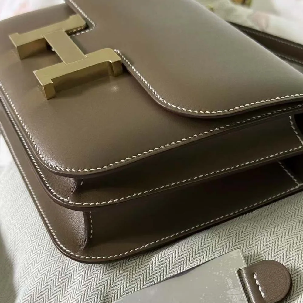 Hermes Constance 19 Bag Box Calf Leather for Women in Grey/Gold