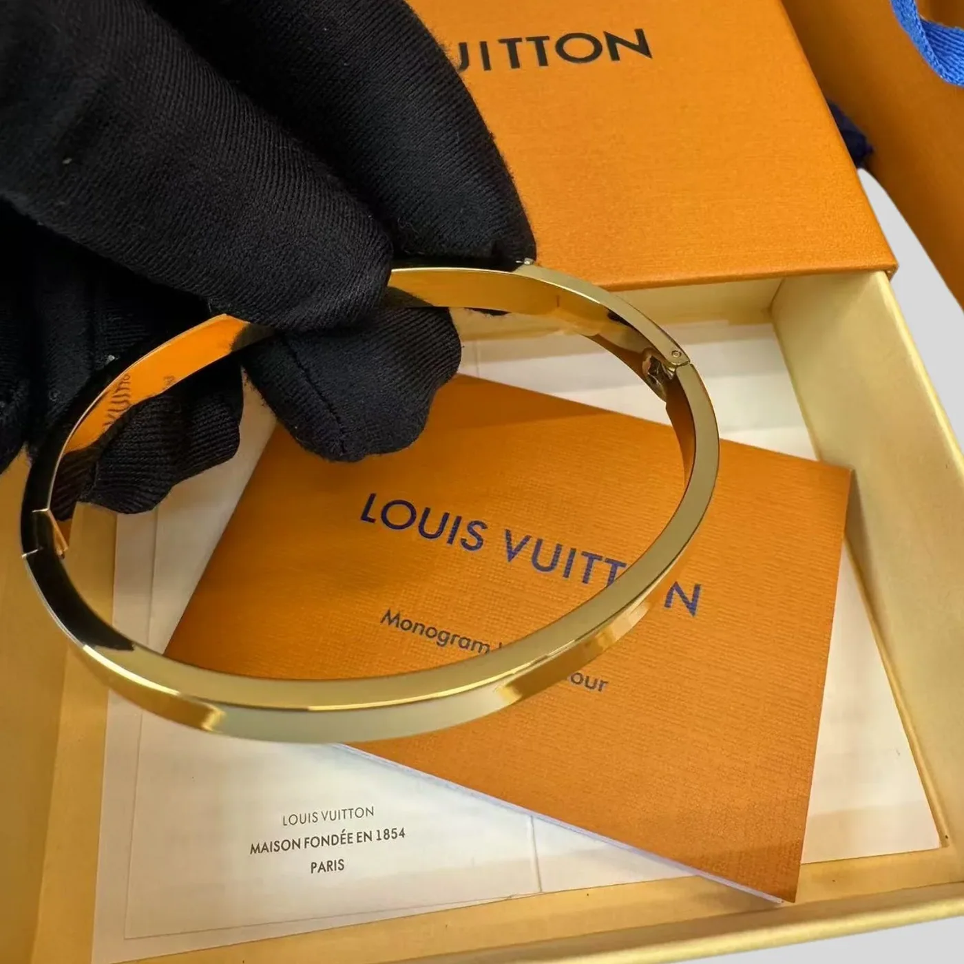 Louis Vuitton Monogram Cuff Bangle Gold Hardware