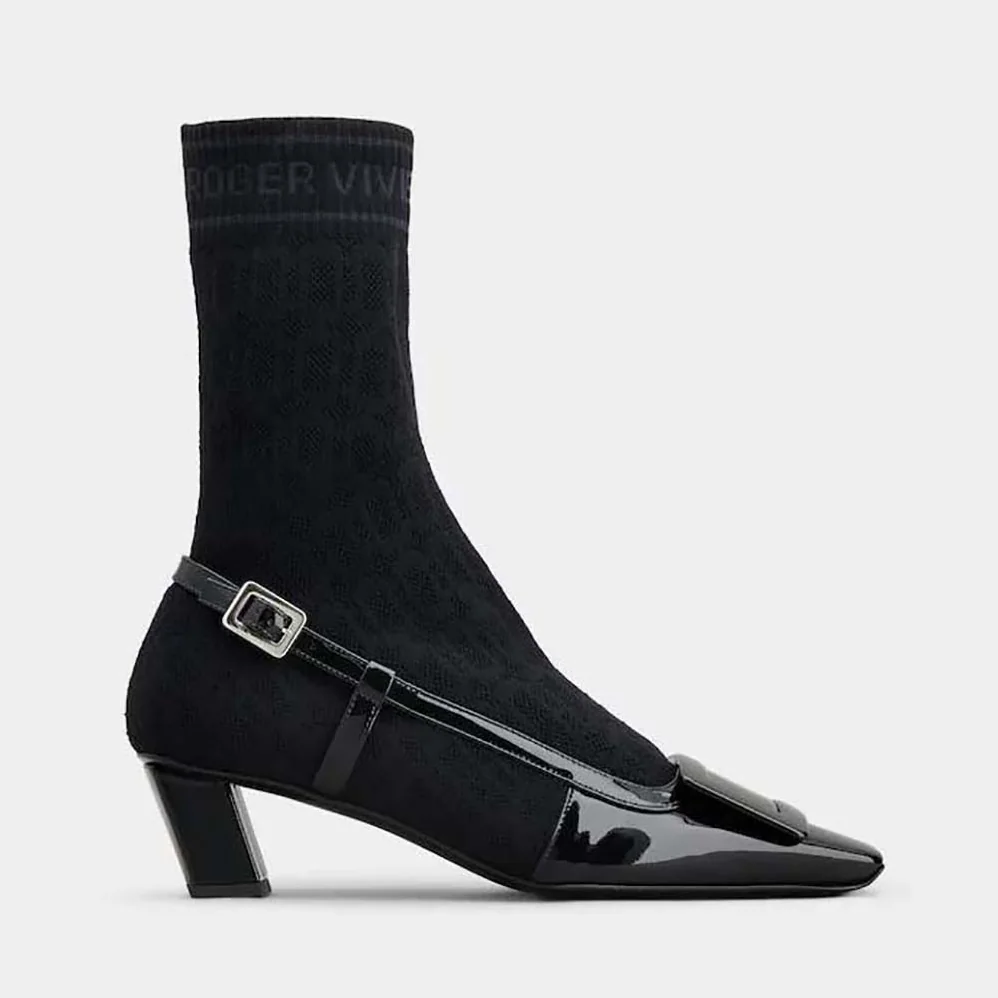 Roger Vivier Belle Vivier Sock Lacquered Buckle Ankle Boots in Patent Leather for Women in Black Roger Vivier Belle Vivier Sock Lacquered Buckle Ankle Boots in Patent Leather for Women in Black