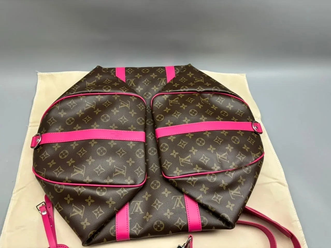 Louis Vuitton Keepall Bandouliere 50 Travel Bag in Brown/ Pink Silver Hardware Louis Vuitton Keepall Bandouliere 50 Travel Bag in Brown/ Pink Silver Hardware