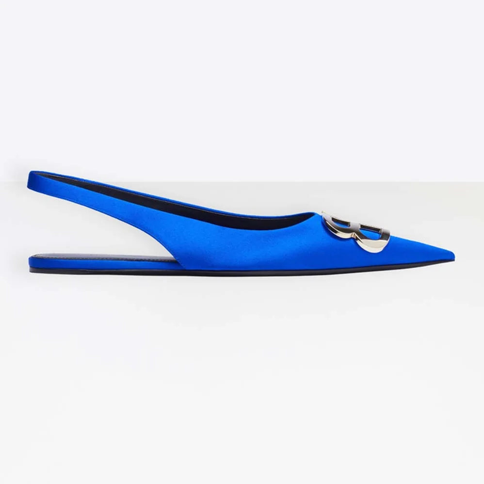Balenciaga BB Flat Slingback Ballerina Electric Blue Stretch Satin for Women Balenciaga BB Flat Slingback Ballerina Electric Blue Stretch Satin for Women