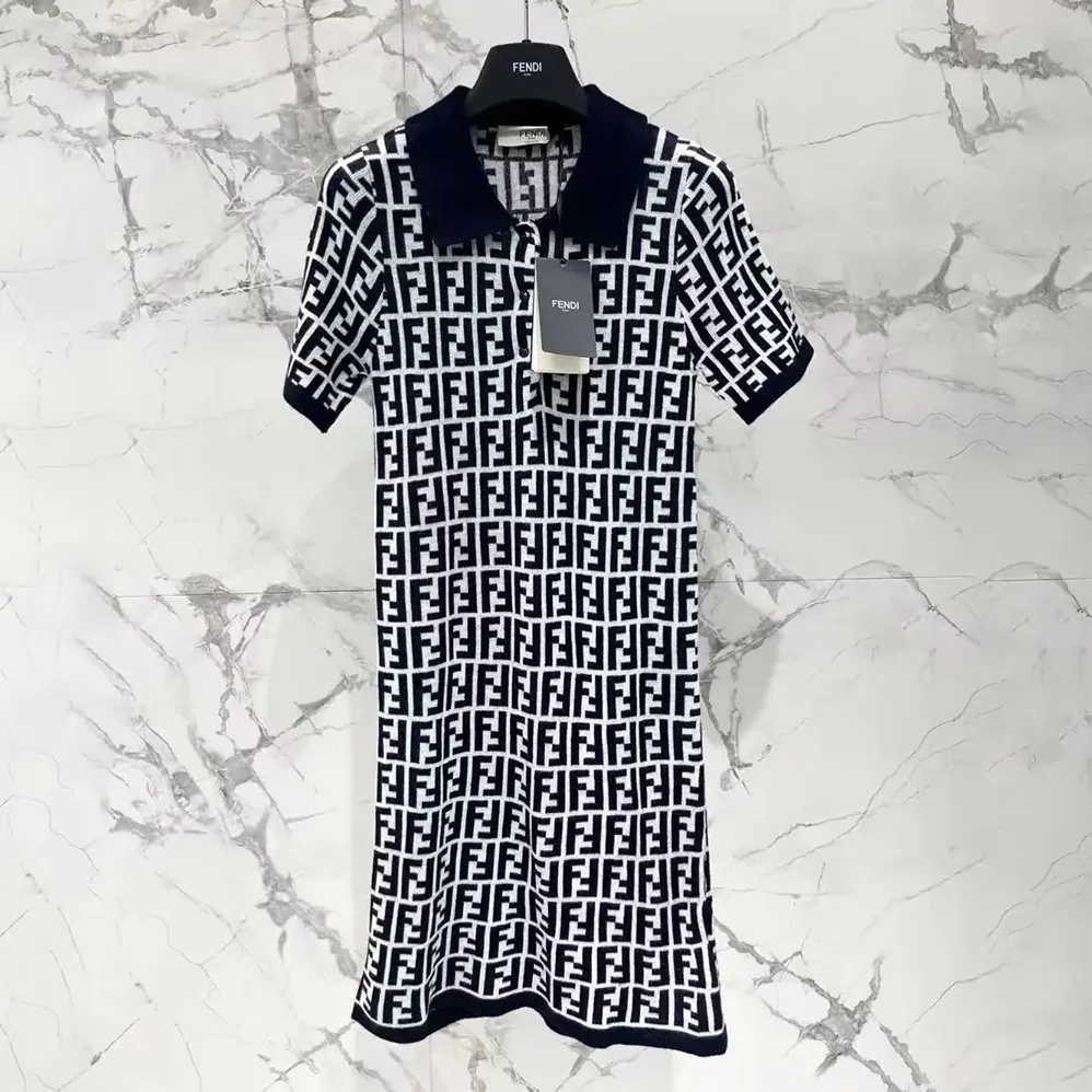 Fendi Navy Blue FF Cotton Dress for Women