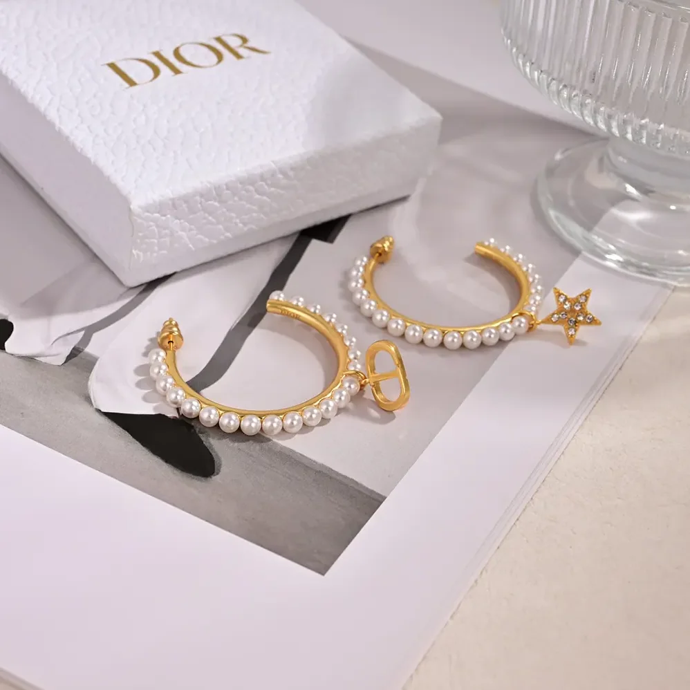 Dior Petit CD Earrings Gold-Finish Metal with White Resin Pearls for Women Dior Petit CD Earrings Gold-Finish Metal with White Resin Pearls for Women