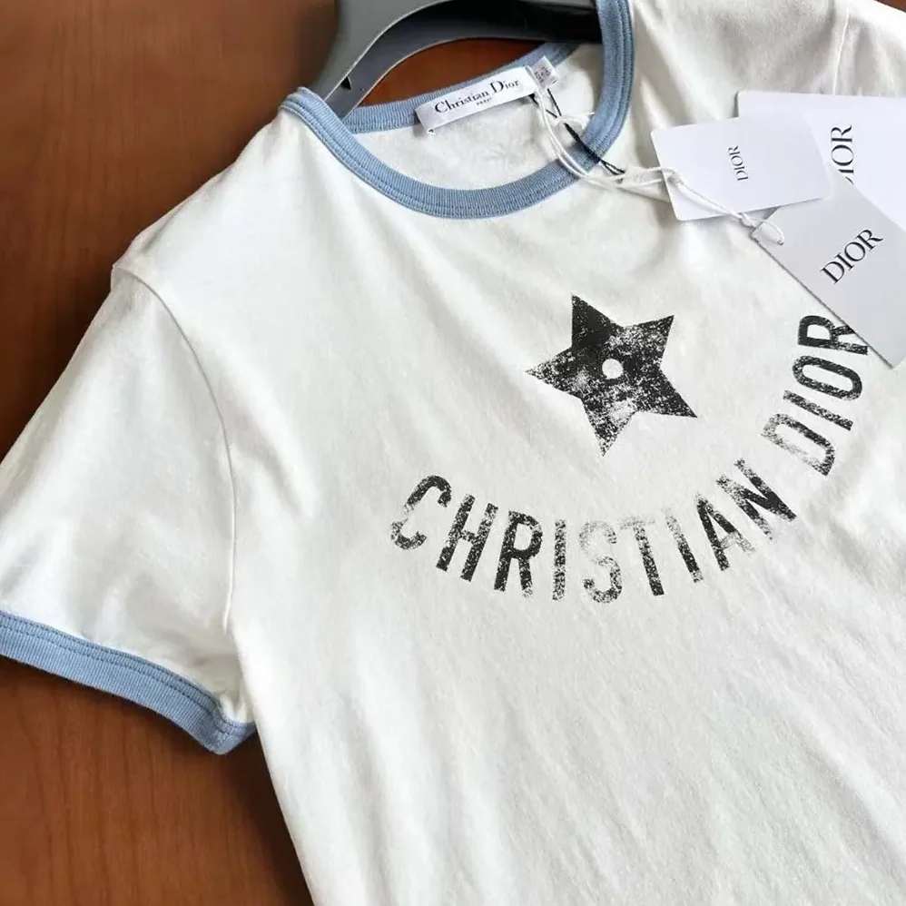 Dior Dioriviera T-Shirt Ecru and Blue Cotton Jersey for Women Dior Dioriviera T-Shirt Ecru and Blue Cotton Jersey for Women