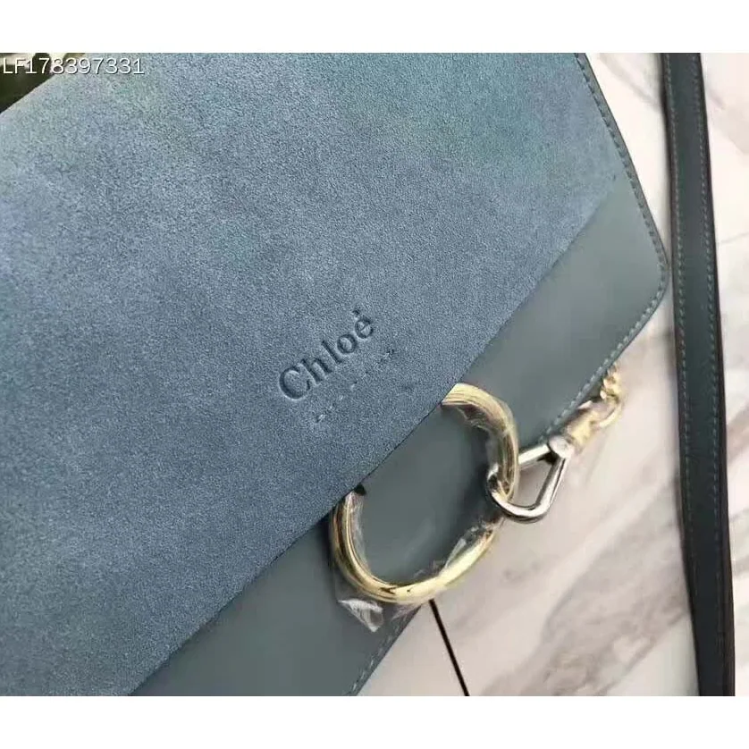 Chloe Faye Small Shoulder Bag in Smooth & Suede Calfskin in Blue Chloe Faye Small Shoulder Bag in Smooth & Suede Calfskin in Blue