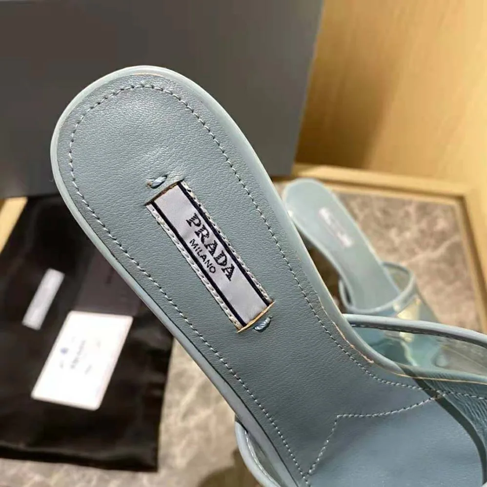 Prada Plexiglas and Patent Leather Sandals 65 mm Varnished Heel for Women in Blue