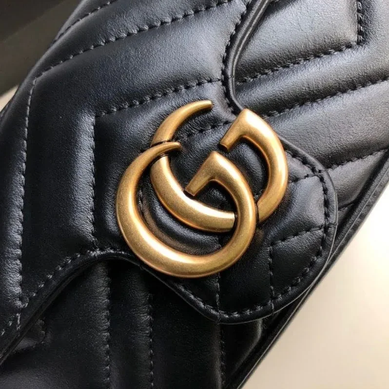 Gucci Marmont Matelassé Super Mini Shoulder Bag in Dusty Black ChevronGold Hardware