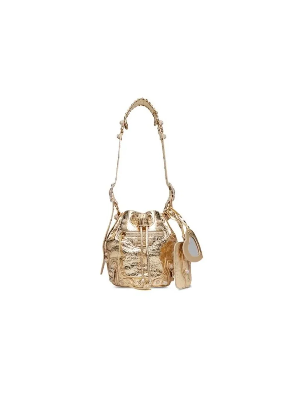 Balenciaga Le Cagole Xs Bucket Bag Metallized With Rhinestones In Gold Tone / Balenciaga Le Cagole Xs Bucket Bag Metallized With Rhinestones In Gold Tone /
