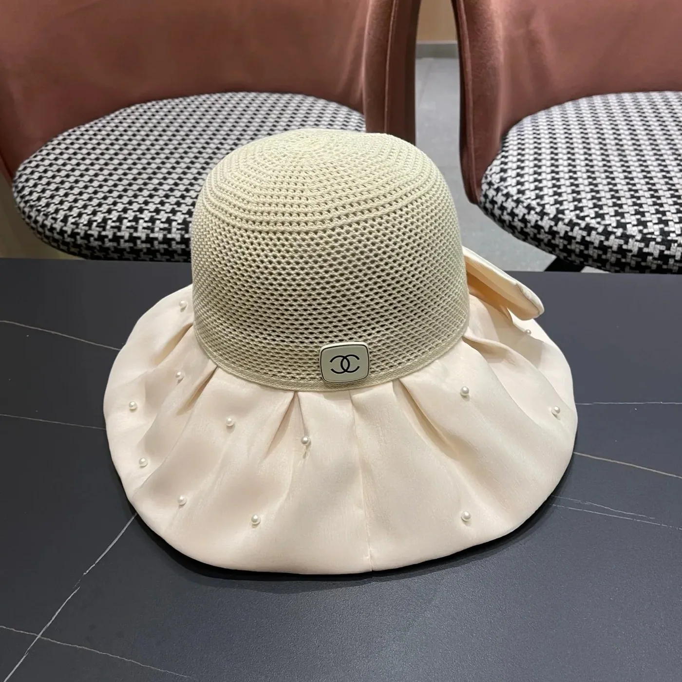 Chanel Pearl in Embellished Sun Hat Ivory