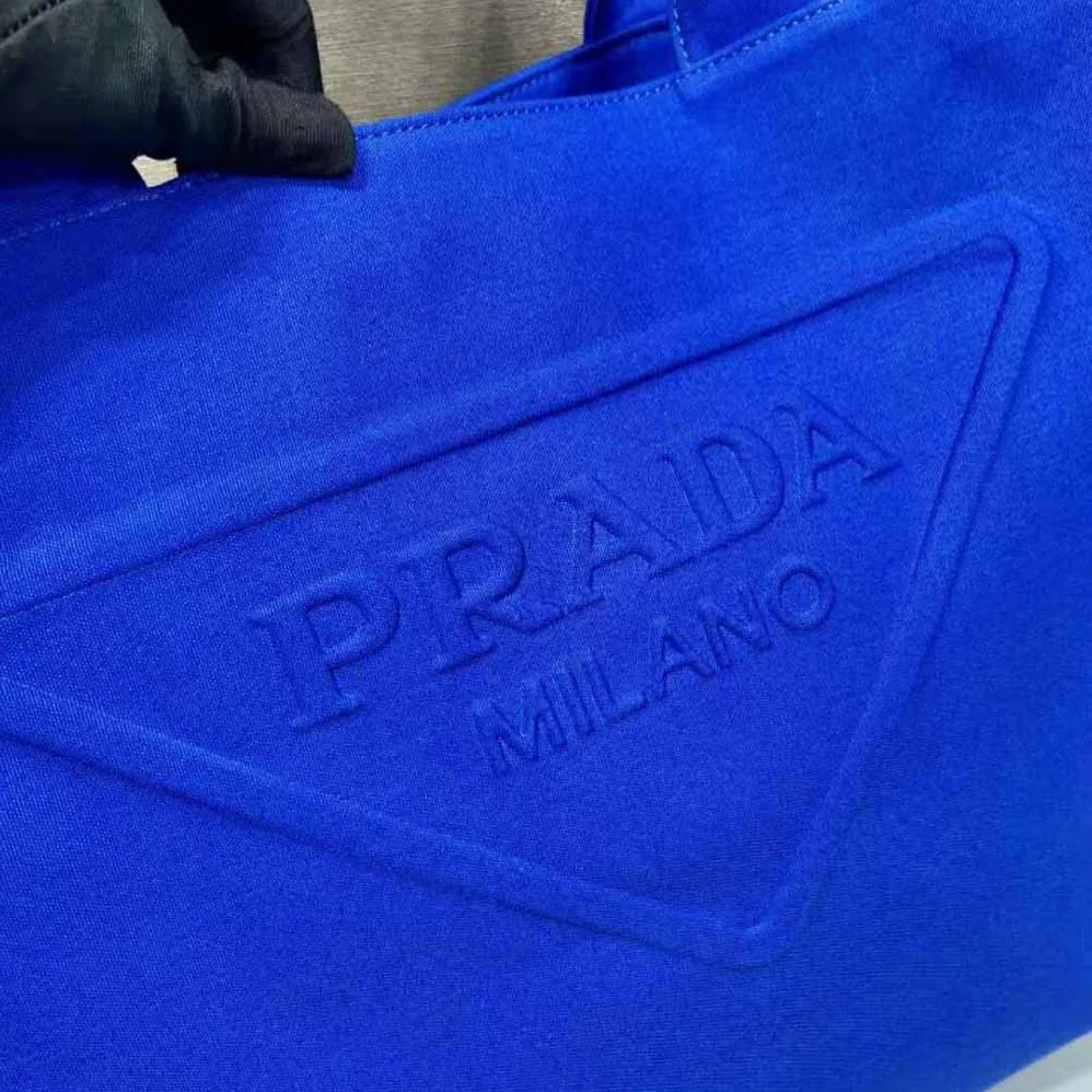 Prada Canvas Tote Bag with Contemporary Take on Classic Beach Designs for Women in Navy