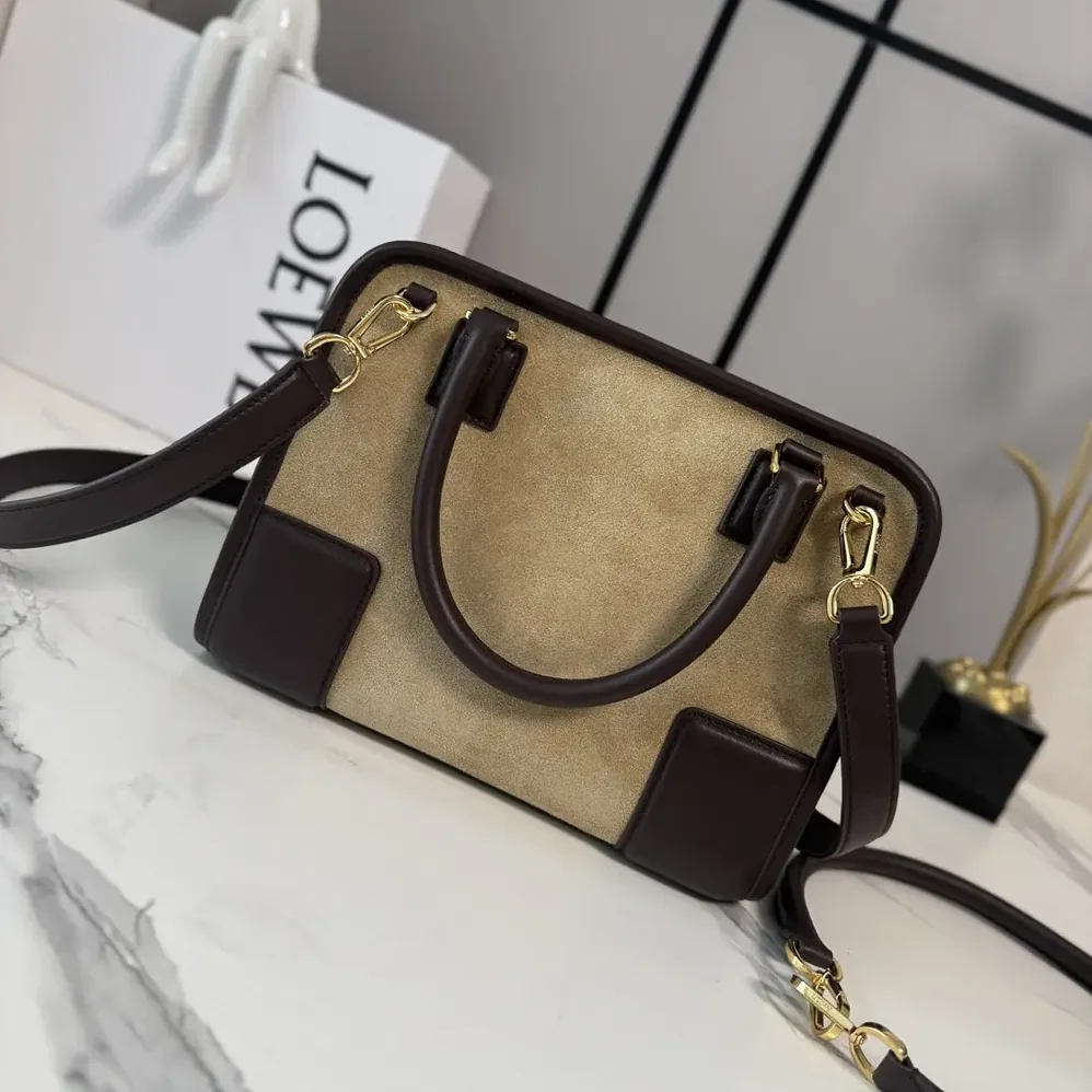 Loewe Small Amazona 180 Bag in Suede for Women in Oro/Chocolat Loewe Small Amazona 180 Bag in Suede for Women in Oro/Chocolat