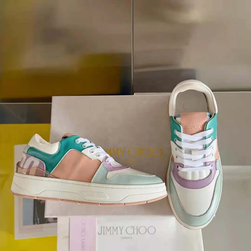 Jimmy Choo Florent/F Powder Pink and Pastel Mix Leather Trainers for Women Jimmy Choo Florent/F Powder Pink and Pastel Mix Leather Trainers for Women