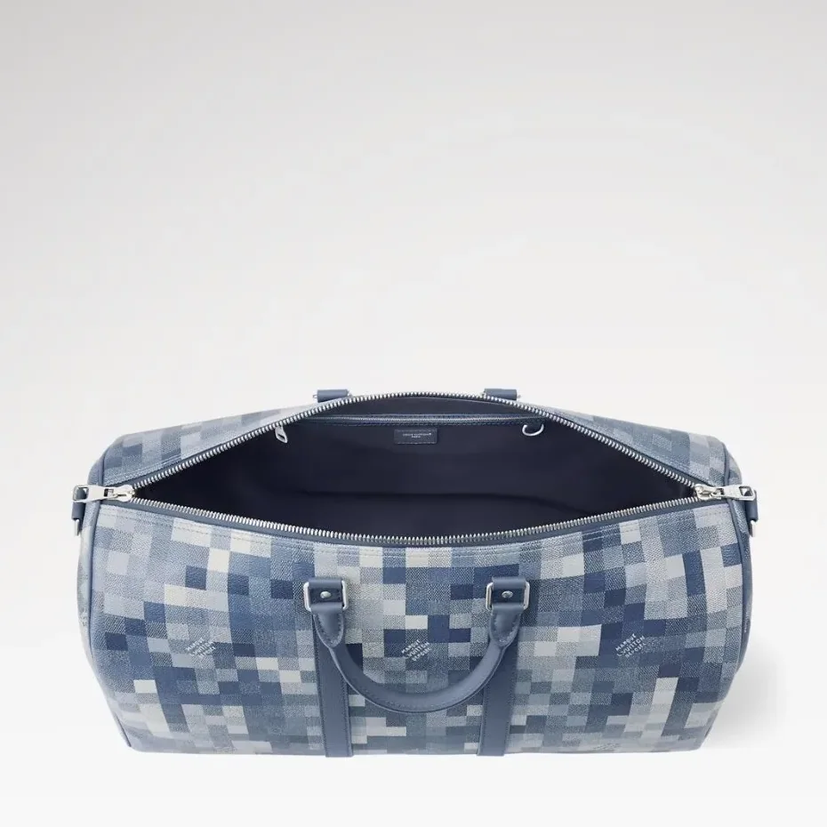 Louis Vuitton Keepall Bandouliere 50 Travel Bag in Blue Damoflage Silver Hardware