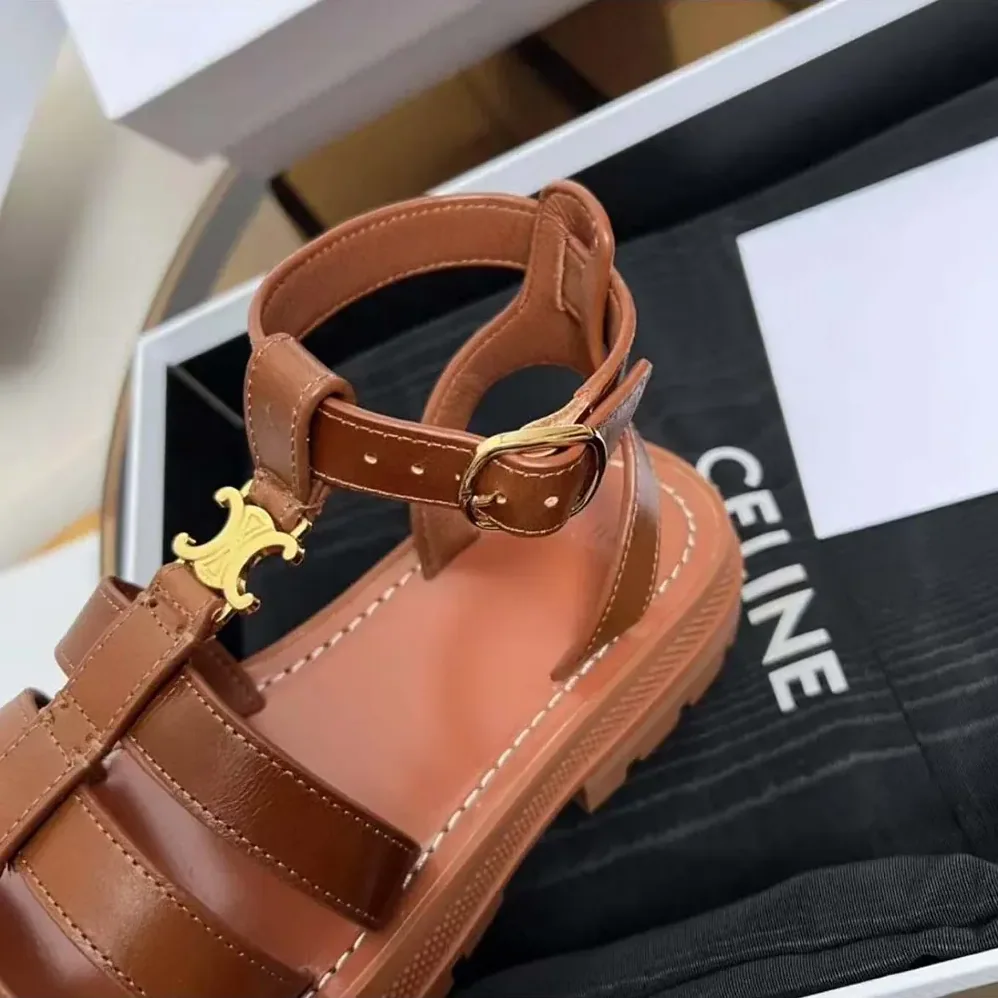 Celine Clea Triomphe Gladiator Sandal in Calfskin for Women in Vegetal Tanning