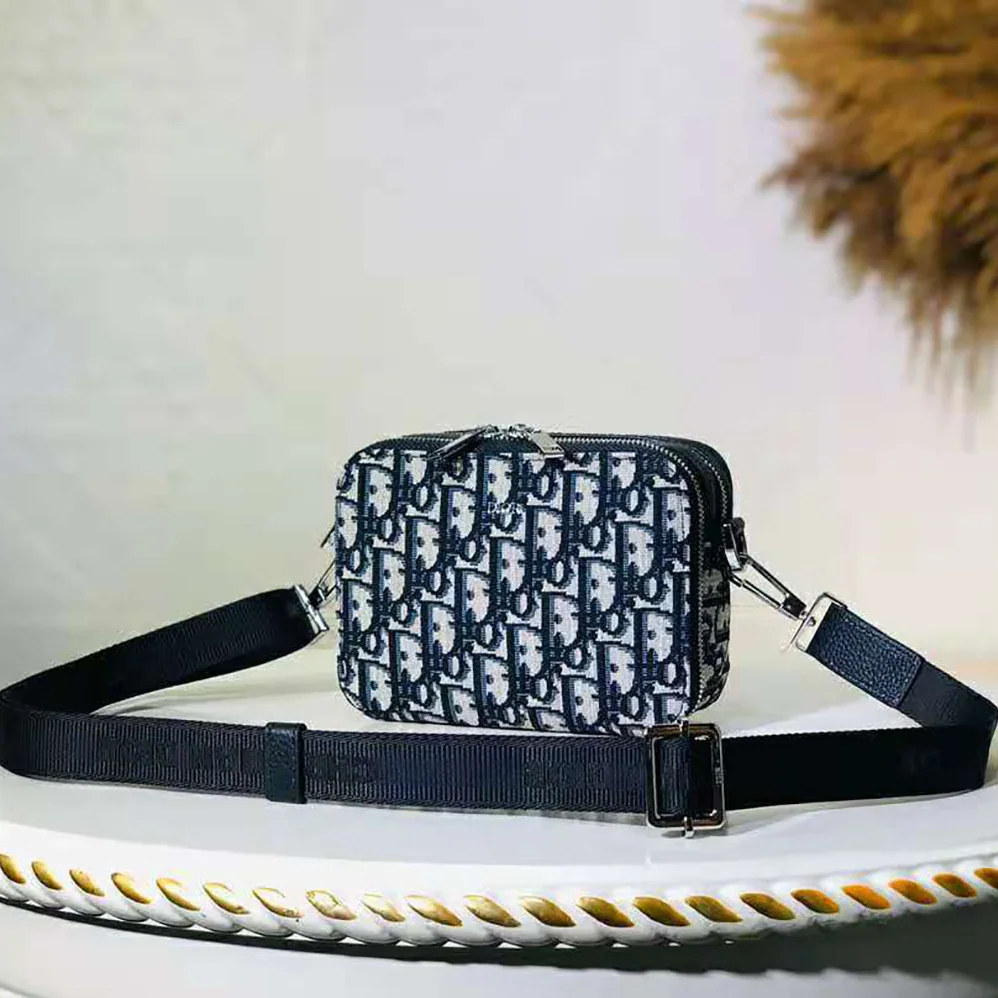 Dior Pouch with Shoulder Strap Beige and Black Dior Oblique Jacquard for Men Dior Pouch with Shoulder Strap Beige and Black Dior Oblique Jacquard for Men