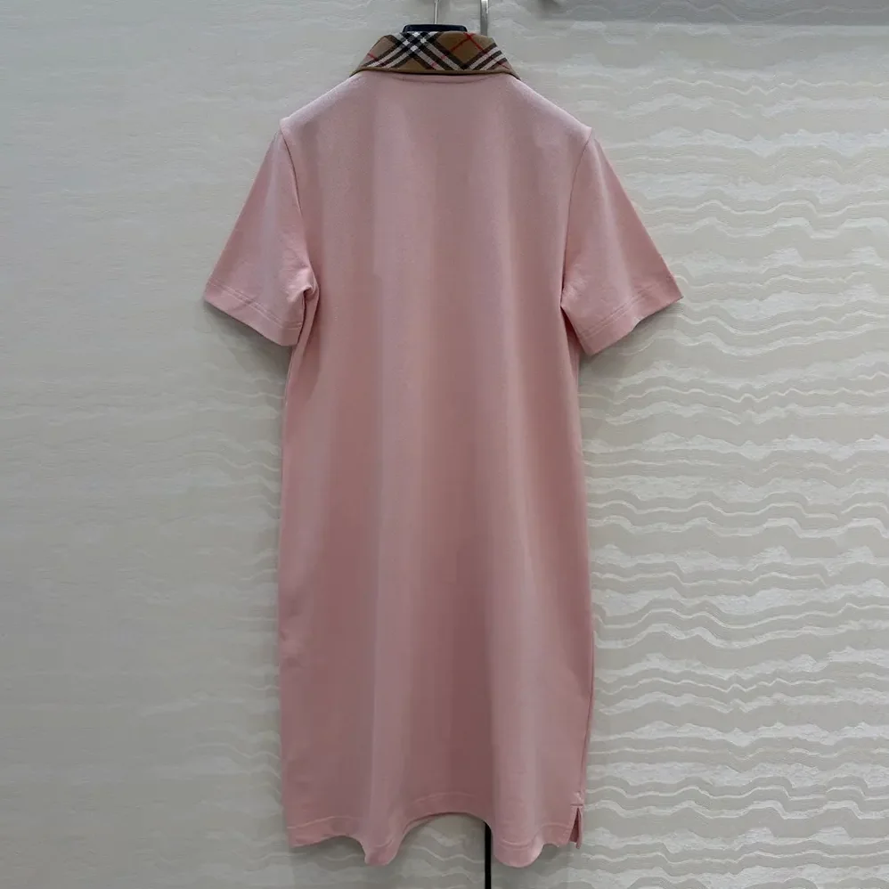 Burberry Check Collar Cotton Polo Shirt Dress for Women in Pink Burberry Check Collar Cotton Polo Shirt Dress for Women in Pink
