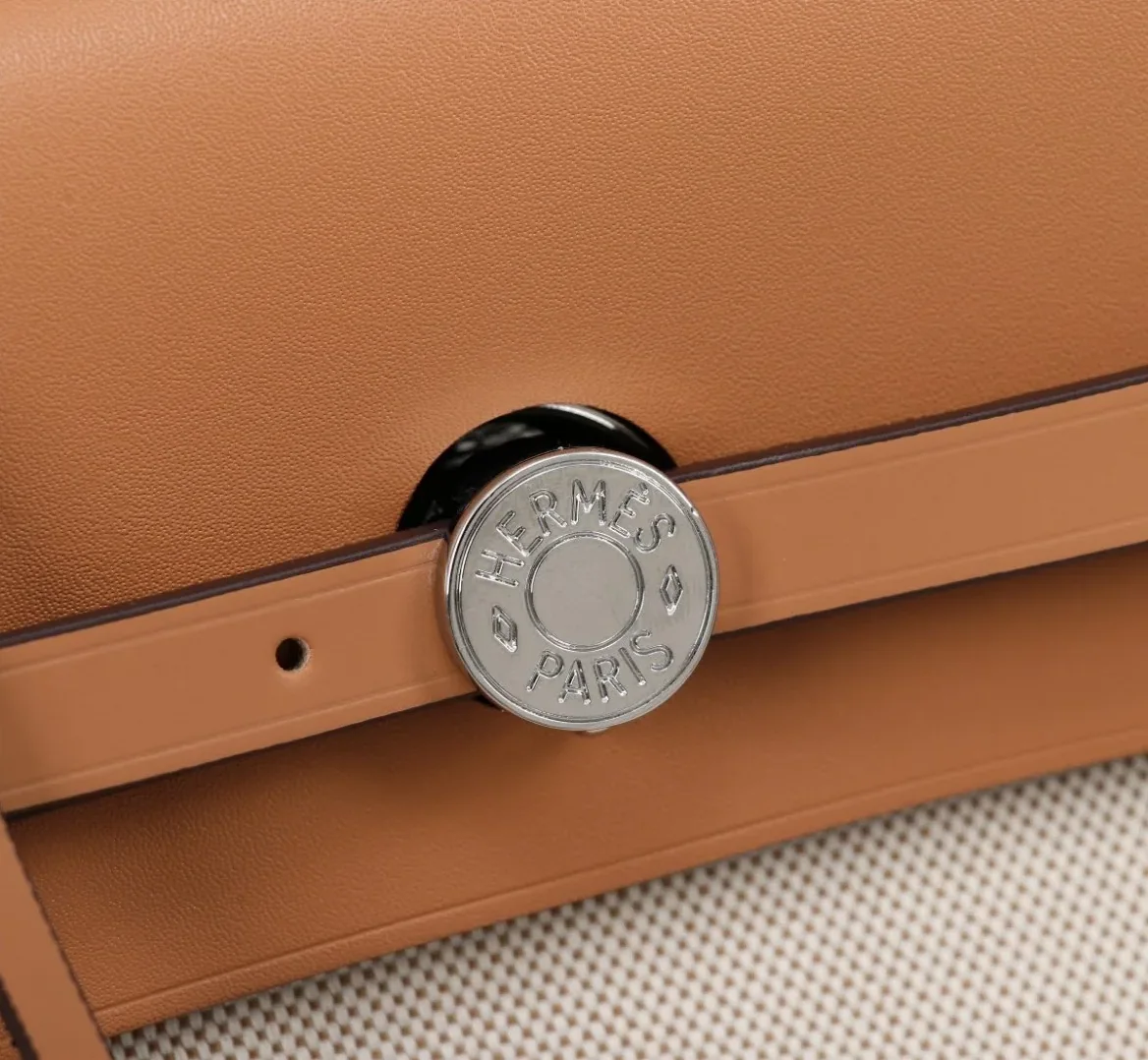 Hermes Buckle Lock Shape Striped Beige, Silver Toned Hardware Bag