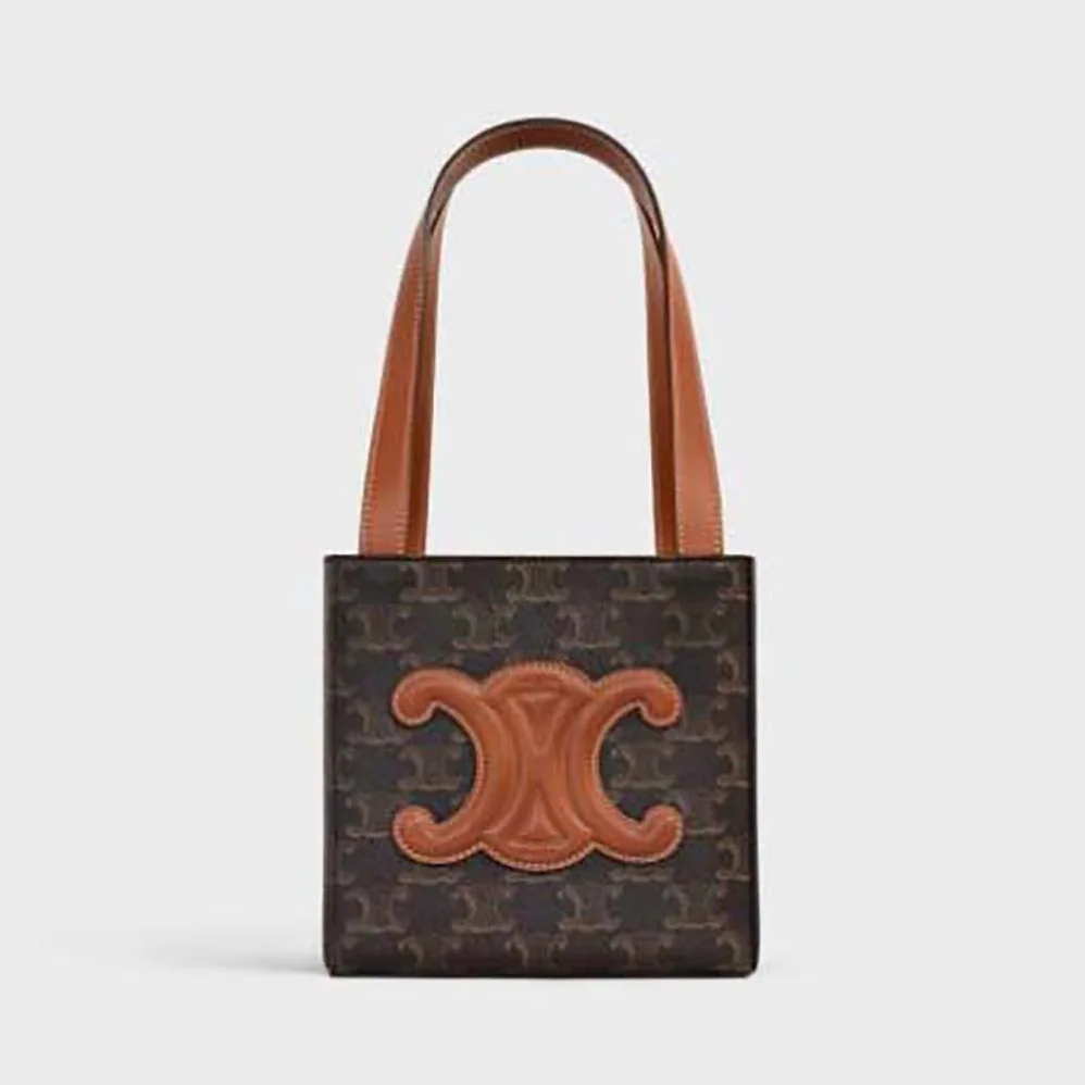 Celine Cube Bag Cuir Triomphe in Triomphe Canvas and Calfskin for Women