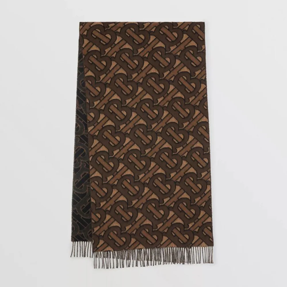 Burberry Monogram Cashmere Jacquard Scarf for Women in Brown