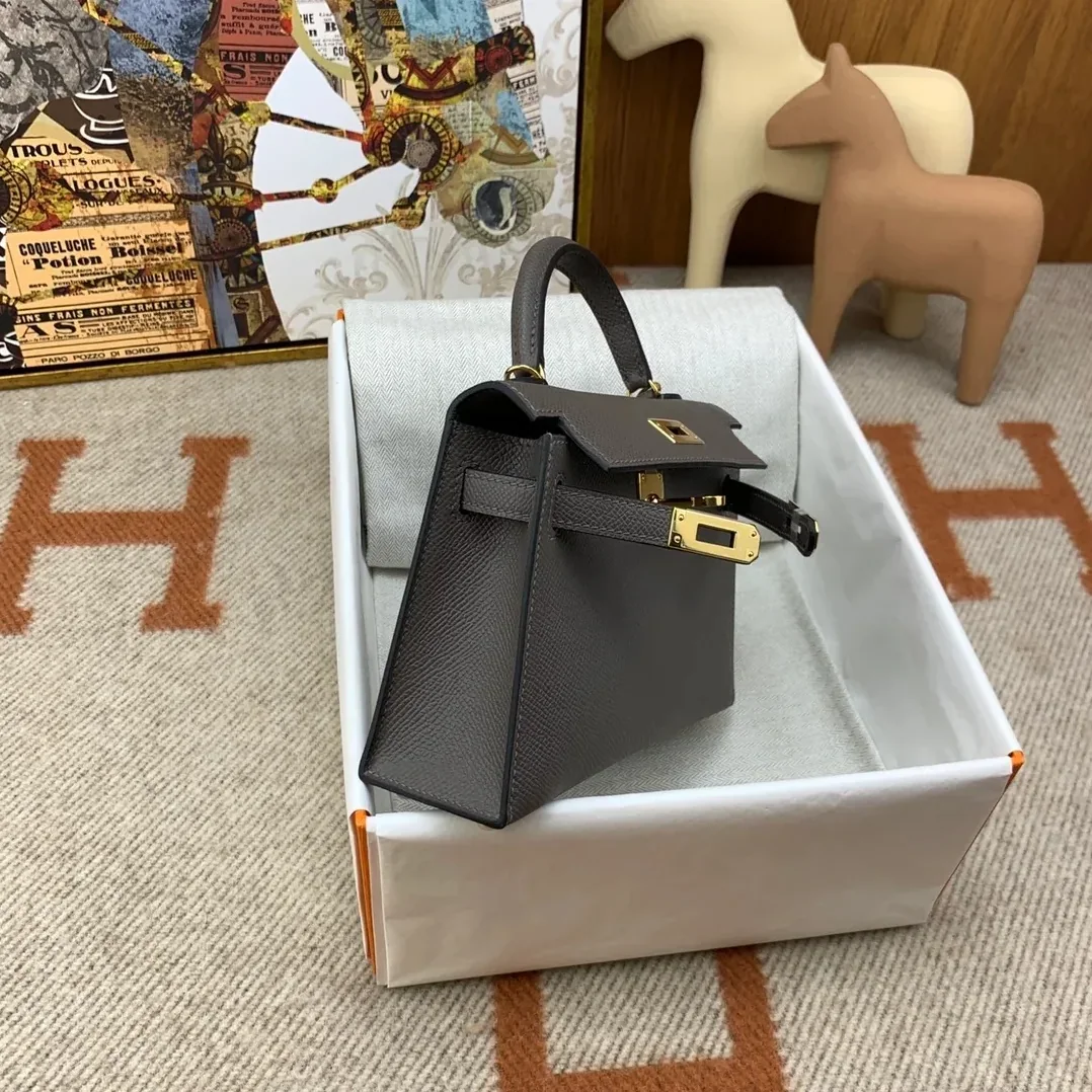 Hermes Kelly Mini Top Handle Bag / Dark Grey Epsom Gold Hardware