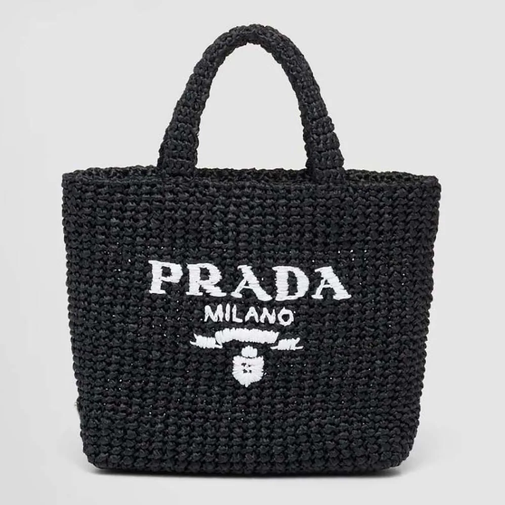 Prada Small Raffia Tote Bag for Women in Black Prada Small Raffia Tote Bag for Women in Black
