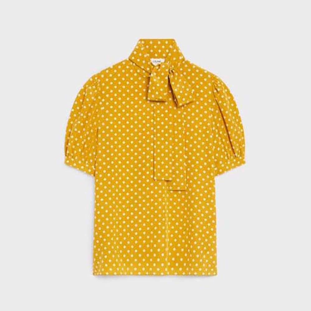Celine Lavalliere Blouse in Crepe De Chine for Women in Yellow Celine Lavalliere Blouse in Crepe De Chine for Women in Yellow