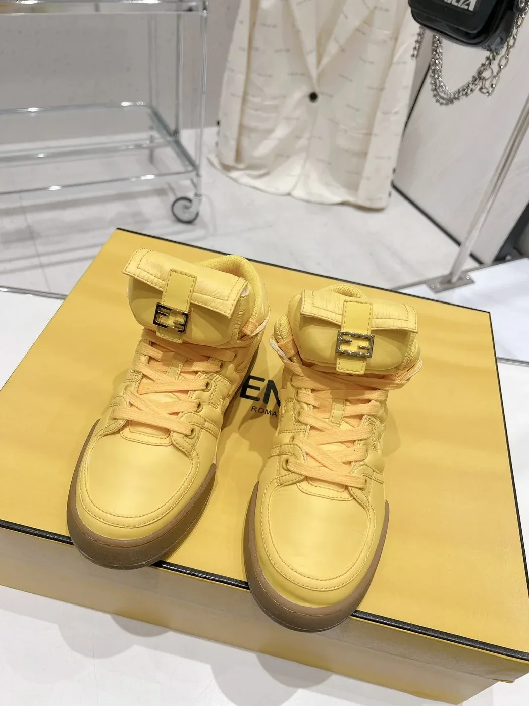 FD Fendi Match Lace-Up High in Top Sneakers Yellow