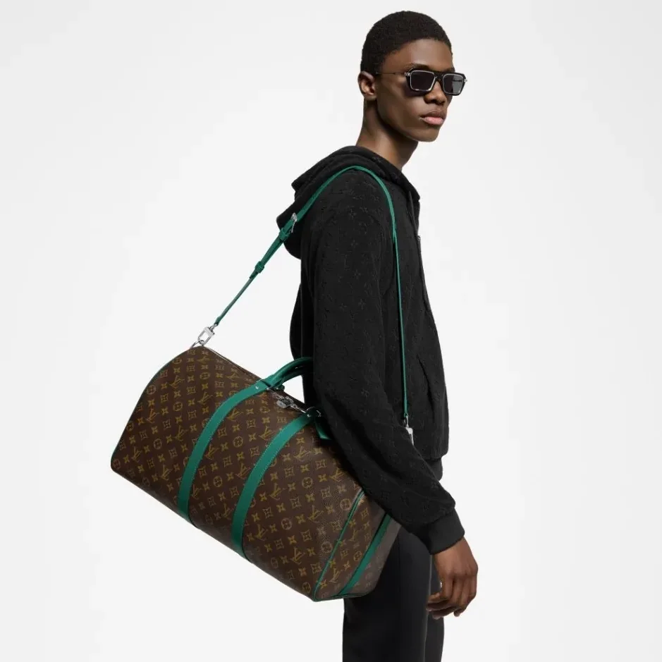 Louis Vuitton Keepall Bandouliere 50 Travel Bag in Brown/ Green Silver Hardware Louis Vuitton Keepall Bandouliere 50 Travel Bag in Brown/ Green Silver Hardware