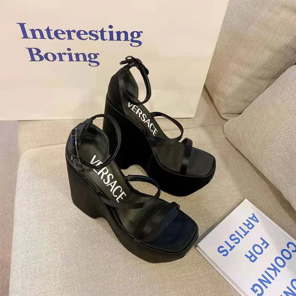 Versace Triplatform Sandals in 16cm Heel Height for Women in Black