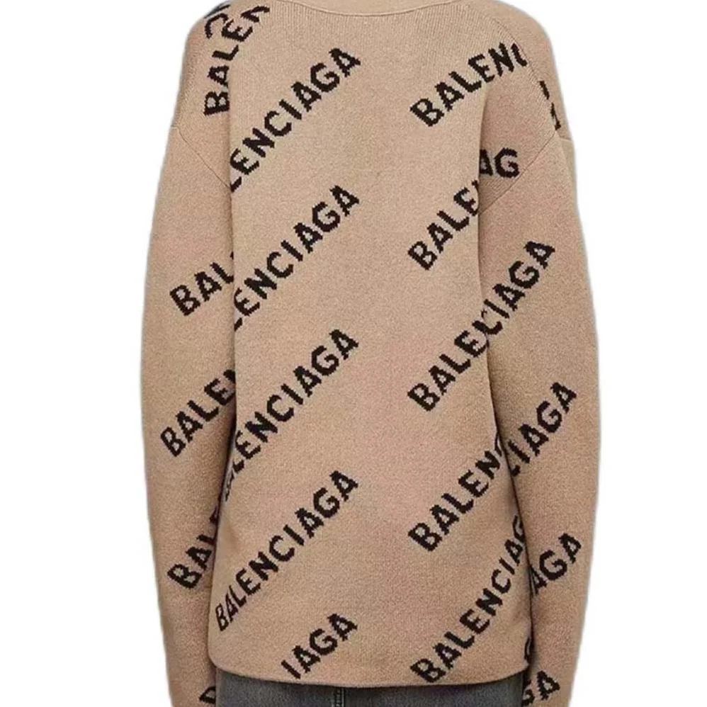 Balenciaga Mini Allover Logo Cardigan in Beige and Black Cotton Knit for Women Balenciaga Mini Allover Logo Cardigan in Beige and Black Cotton Knit for Women