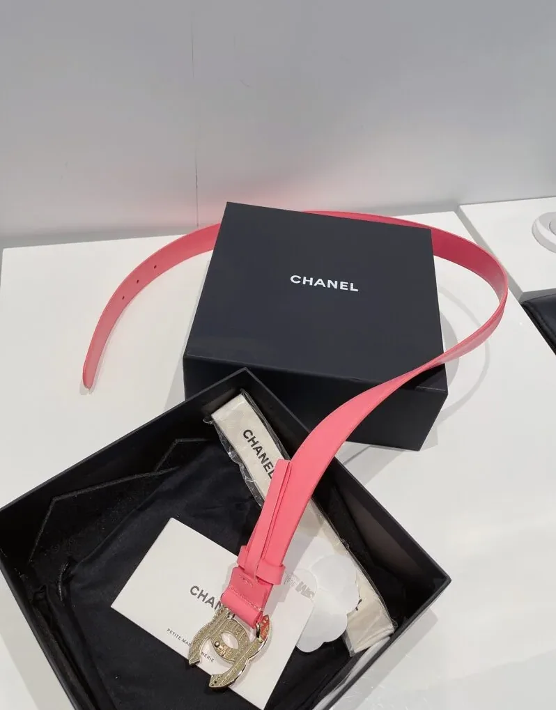 Chanel Carve CC Gold Tone Buckle Belt Pink