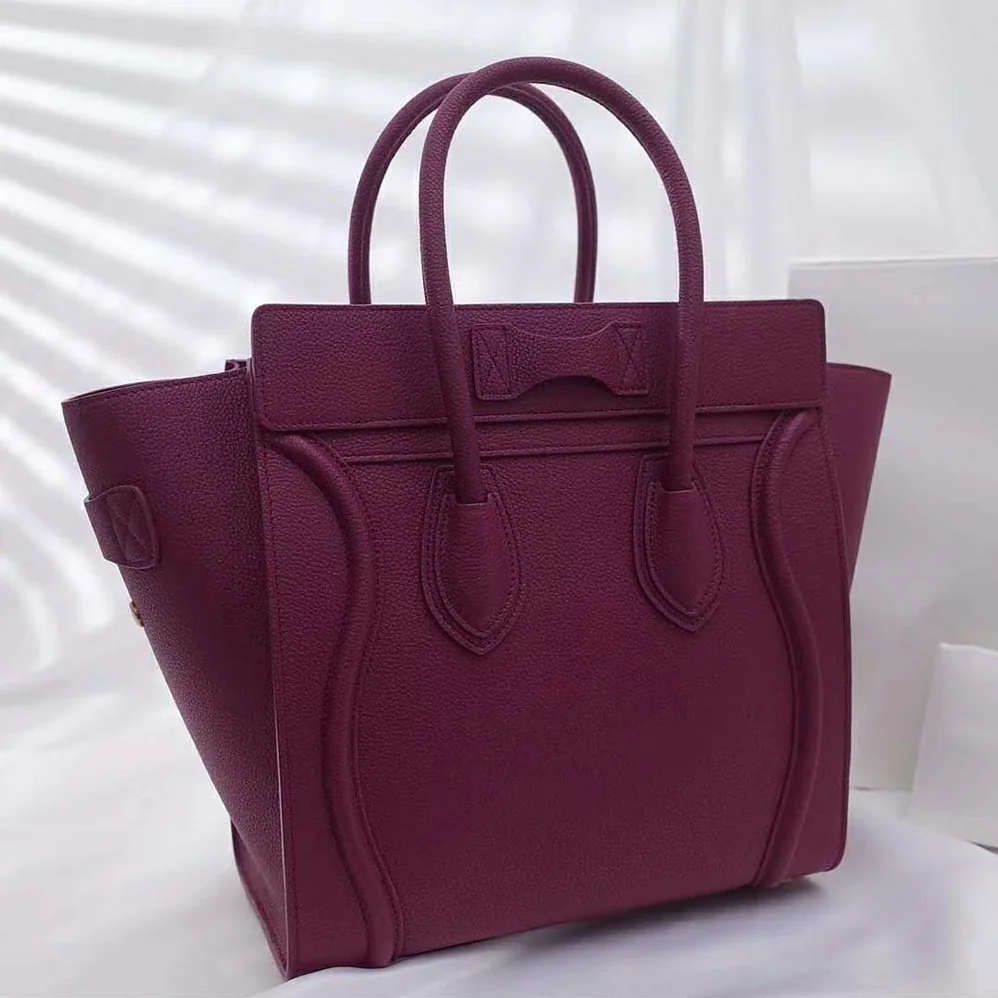Celine Micro Luggage Handbag in Drummed Calfskin for Women in Maroon
