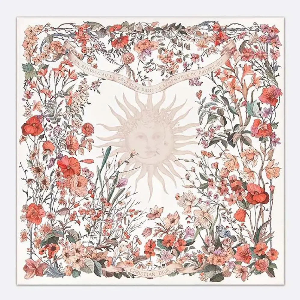 Dior Dior 4 Saisons Printemps Soleil 90 Square Scarf Ecru Multicolor Silk Twill for Unisex