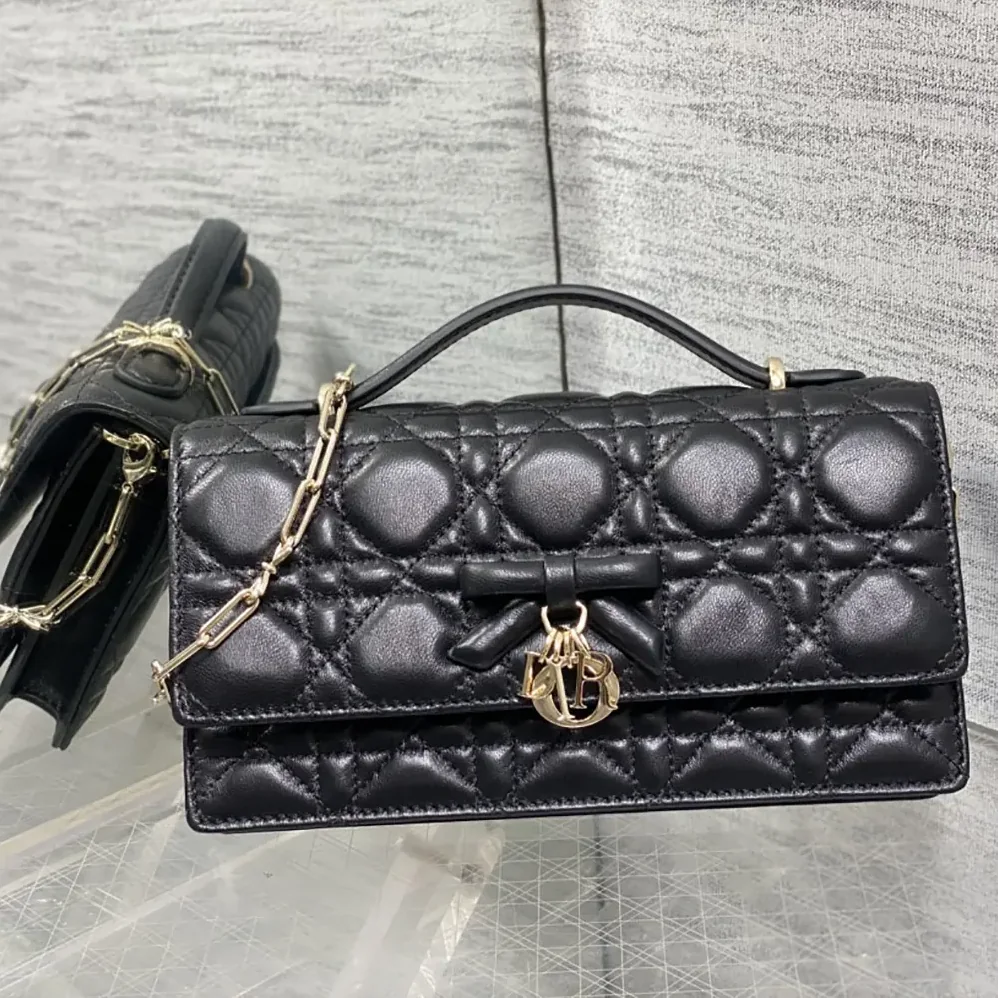 Dior My Dior Mini Bag Black Cannage Lambskin for Women