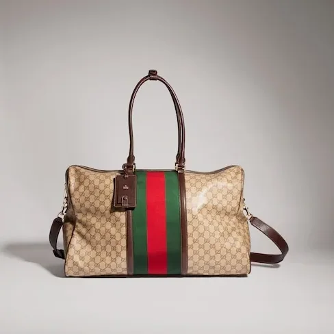 Gucci GG Medium In Web Duffle Bag / Sand/ Dark Brown Gold Hardware Gucci GG Medium In Web Duffle Bag / Sand/ Dark Brown Gold Hardware