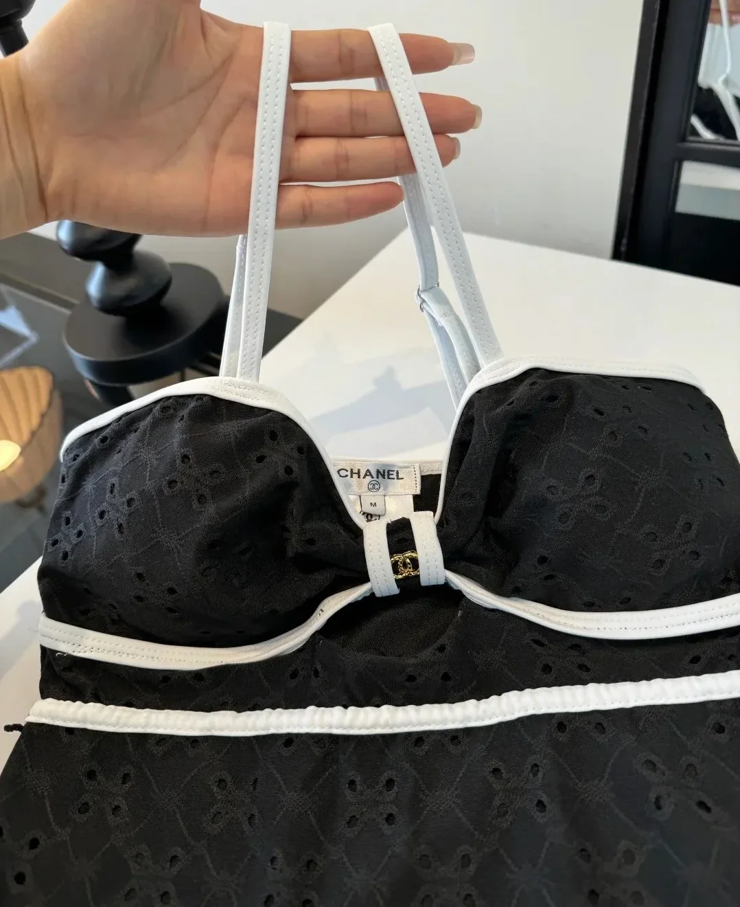 Chanel Cut-Out Interlocking CC One in Piece Swimsuit Black Chanel Cut-Out Interlocking CC One in Piece Swimsuit Black