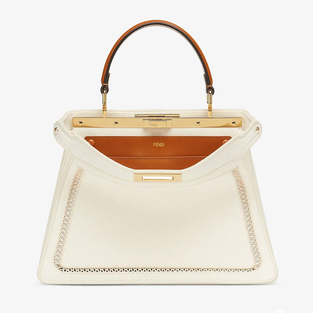Fendi Peekaboo Iseeu Medium White Canvas Bag with Embroidery for Women