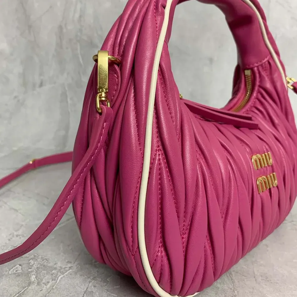 Miu Miu Wander Matelassé Nappa Leather Bag for Women in Pink/White Miu Miu Wander Matelassé Nappa Leather Bag for Women in Pink/White