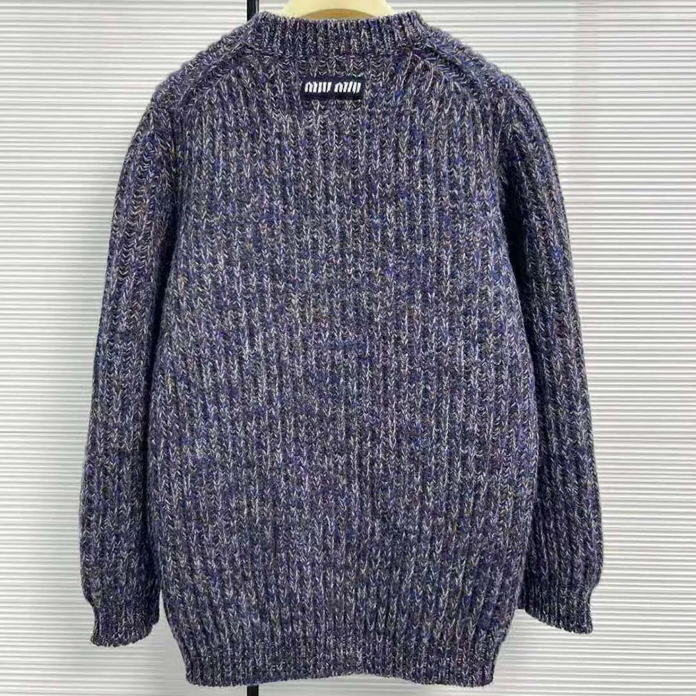 Miu Miu Wool Sweater with Knit Logo Patch for Women in Blue