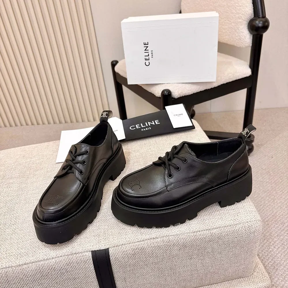 Celine Triomphe Derbies in Shiny Bull for Women in Black